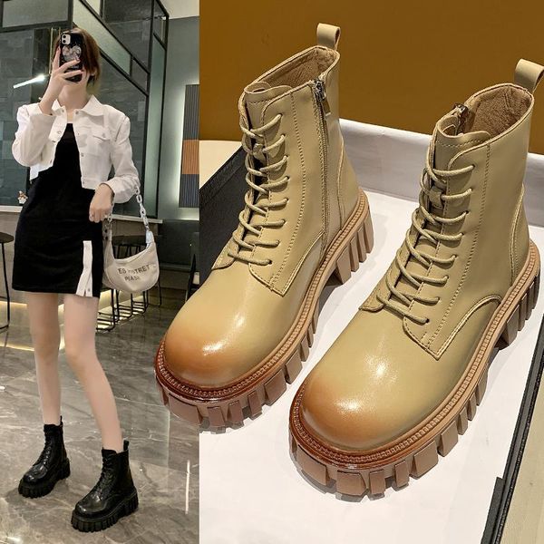 

boots autumn women short black leather female motorcycle booties winter platform gothic shoes 2021 chunky sole ankle
