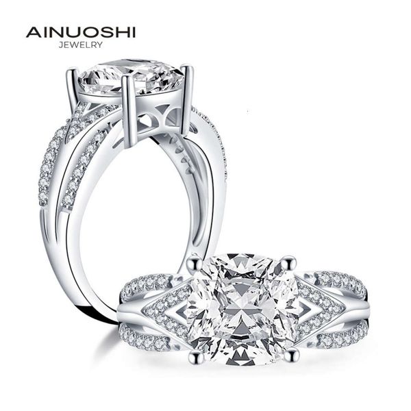 

ainuoshi creative s925 sterling silver pillow shaped main stone wedding 3 carat sona women's ring, Slivery;golden
