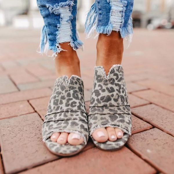 

slippers ladies farbic leopard thick high heels comfort shoes woman casual female slides slipper drop women's summer, Black