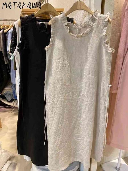 

matakawa fungus dress for women korea summer fashion vestido feminino sleeveless robe cute mid-length dress women 210513, Black;gray