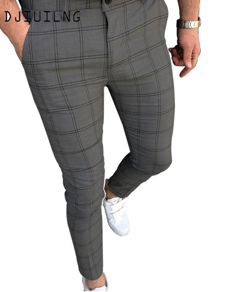 

men's casual pants plaid social slim fit black trousers zipper mid waist skinny business office work party 2021 spring stretchy