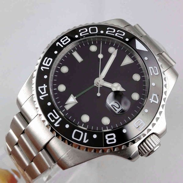 

simple 4m black dial clock goes function saffier crystal ceramic bezel automatic movement, Slivery;brown