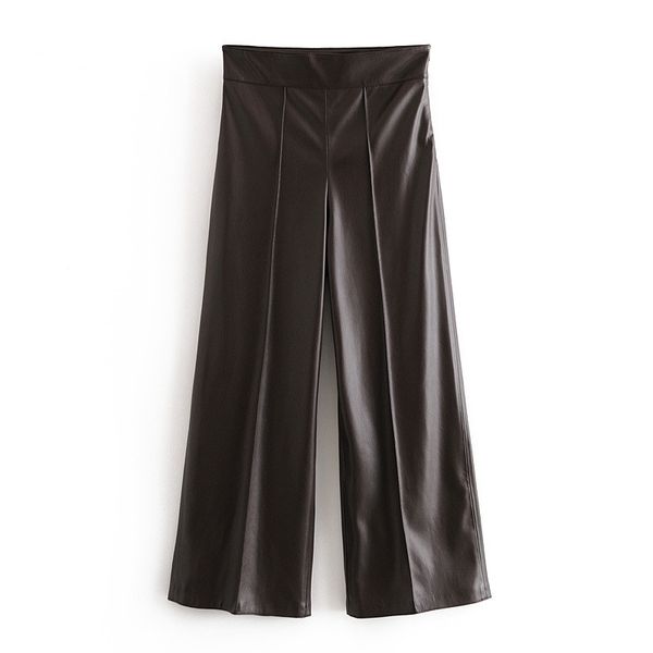 

streetwear women faux leather trousers fashion ladies stylish wide leg pants vintage female high waist girl chic pant 210427, Black;white