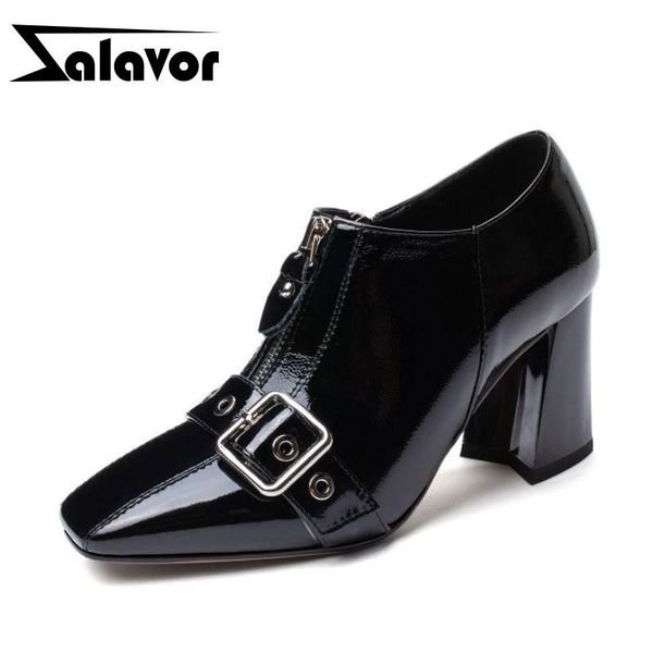 

dress shoes zalavor women party genuine leather pumps spring office work classics square toe elegant size 34-39, Black