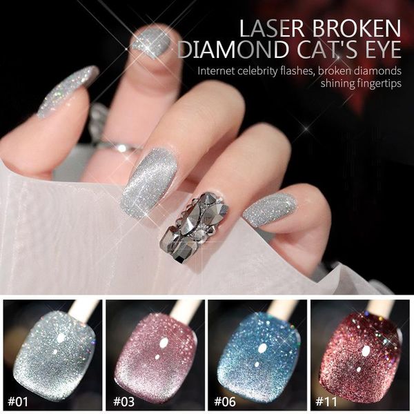 

nail gel glitter polish glue color bright shiny finely explosive diamond reflective soak off cat's eye magnetic geltslm1, Red;pink