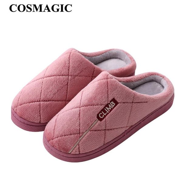 

slippers cosmagic 2021 winter women plaid indoor slipper flock warm non-slip house floor living room shoe, Black