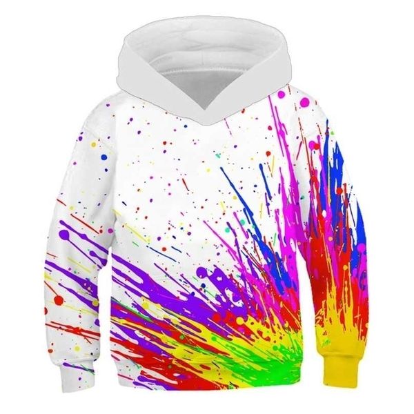 Felpe con cappuccio per bambini Vernice arcobaleno Graffiti Stampa 3D Felpe con cappuccio Abbigliamento 4-14T Pullover casual per bambini Maglione a maniche lunghe per ragazza ragazzo 211110