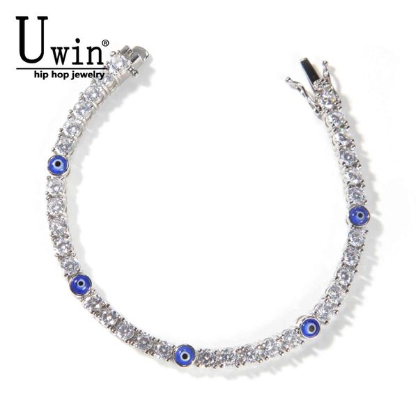 

uwin tennis 4mm turkish blue eyes bracelet aaa cz iced out luxury bangles wholesale women jewelry, Golden;silver