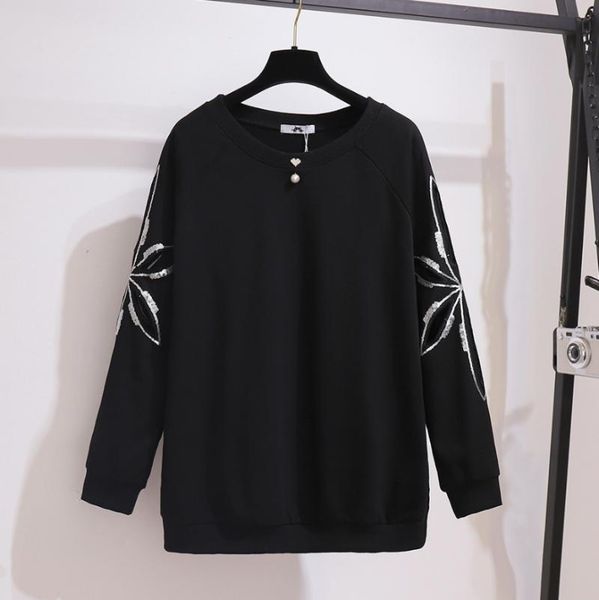 

women's hoodies & sweatshirts black white sequins hollow out long fleece pulovers oversize sweatershirts fashion winter clothes for fal