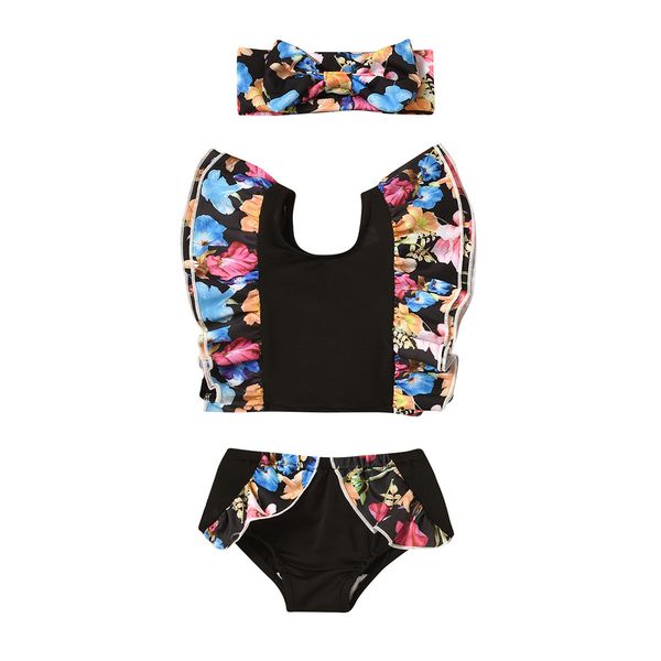 

swimsuit children's new three piece baby girls lace set, White;black