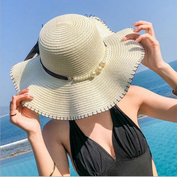 

wide brim hats spring and summer woman child leisure pearl beach sun parent-child sunscreen big wavy straw 5yox, Blue;gray