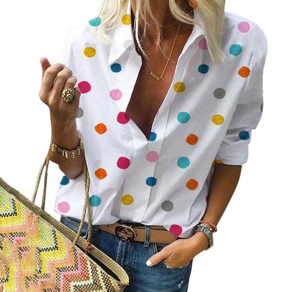 

women blouses polka dot print office lady blouse autumn casual long sleeve female blusas ol shirt femmes women's & shirts, White