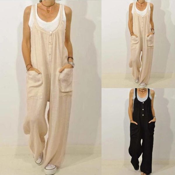 

women's jumpsuits & rompers women casual solid pocket romper long playsuit strap button, Black;white