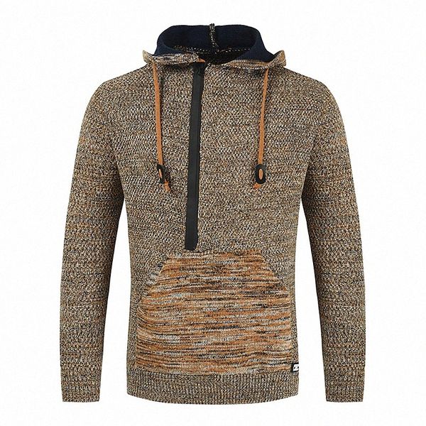 

men's pullover knitted color block casual chunky long sleeve sweater cardigans hooded fall winter black camel x1oq#, White;black
