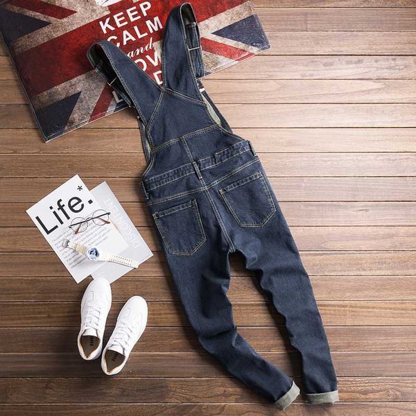 

men's jeans sokotoo dark blue denim bib overalls slim fit jeans casual pocket cargo pants suspenders jumpsuits1 8kn0