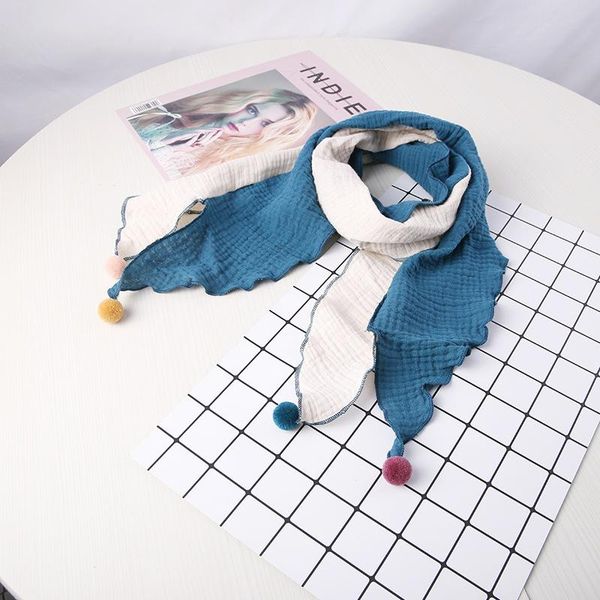 

scarves & wraps spring long scarf kid child two color mixed with pom ball tail neckchief solid cotton soft hijabs, Red;brown