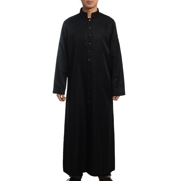 Römischer Priester Cassock Kostüm katholische Kirche Geistliche Schwarze Robenkleid Geistliche Vesten Eins Button Button Erwachsener Männer Cosplay