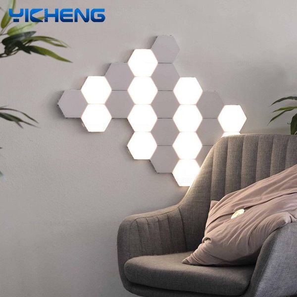 

wall lamp modern led diy hexagonal honeycomb lights touch sensor magnetic quantum lamps nightlight for home room decoration