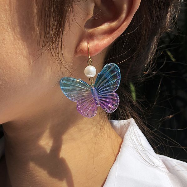 

fashion resin transparent insect butterfly dangle earrings for women korea acrylic animal candy color hook earring party jewelry, Silver