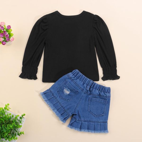 

clothing sets girls casual two-piece clothes set, black solid color round collar knitwear and shorts, White