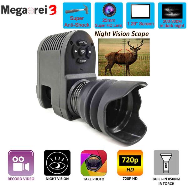 Megaorei 3 Visão óptica Telescópio Night Vision Rifle Scope HD720P Vídeo Record Câmera de Caça com Laser IR