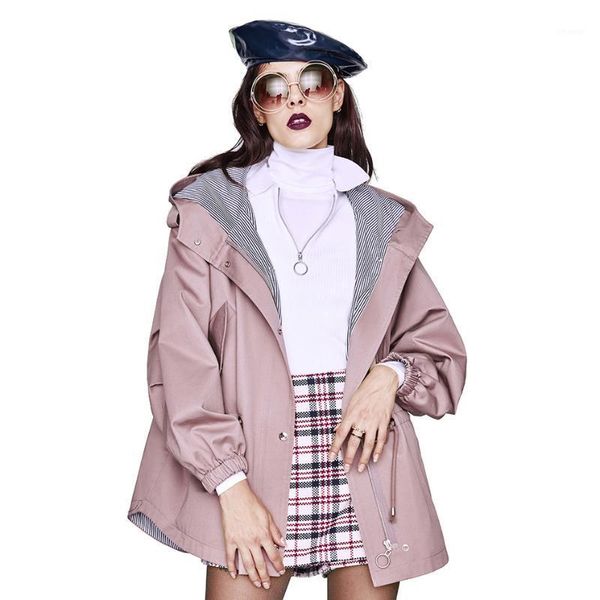 

women's trench coats long coat female 2021 spring and autumn style leisure drawstring waist thin for women, Tan;black