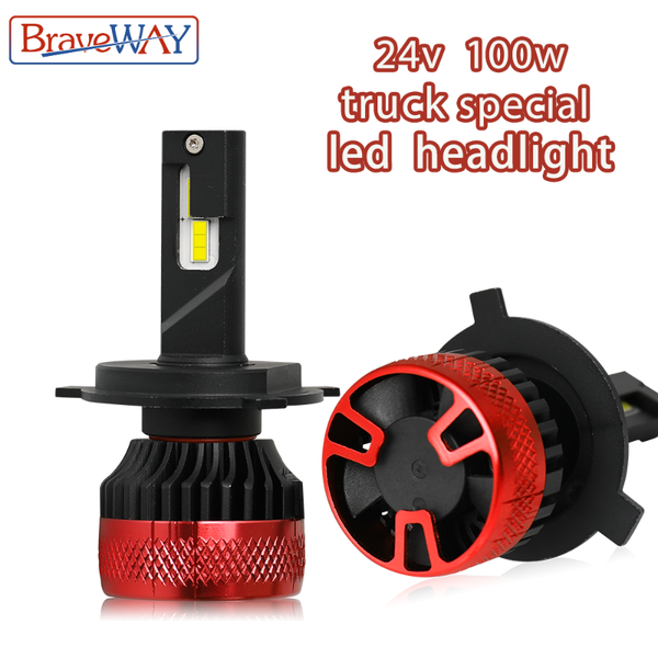 

car headlights braveway 6000k 24v truck bulb 100w h1 h3 h4 h7 h11 led headlight super bright white light lamp bus/ cree chips engineering