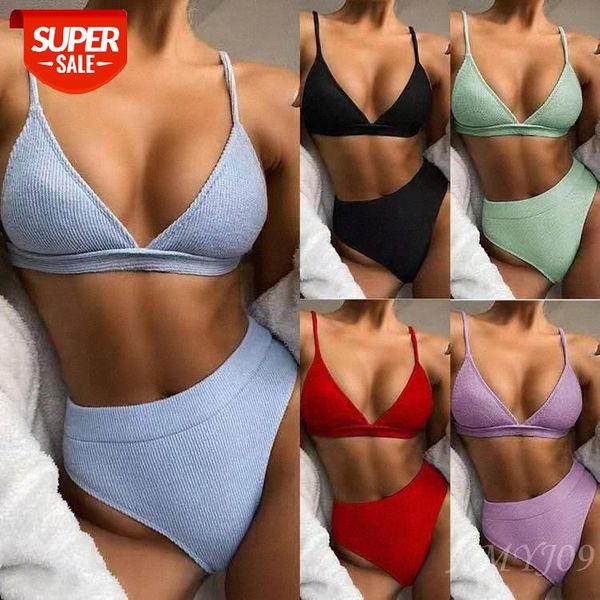 

bathing suits pure color split triangle bikini swimsuit women supply swimwear #6f06, White;black