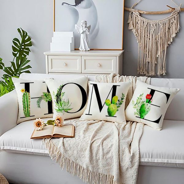 

cushion/decorative pillow english alphabet a-z pillowcase cartoon plant printing cushion cover home car sofa office backrest covers cactus d