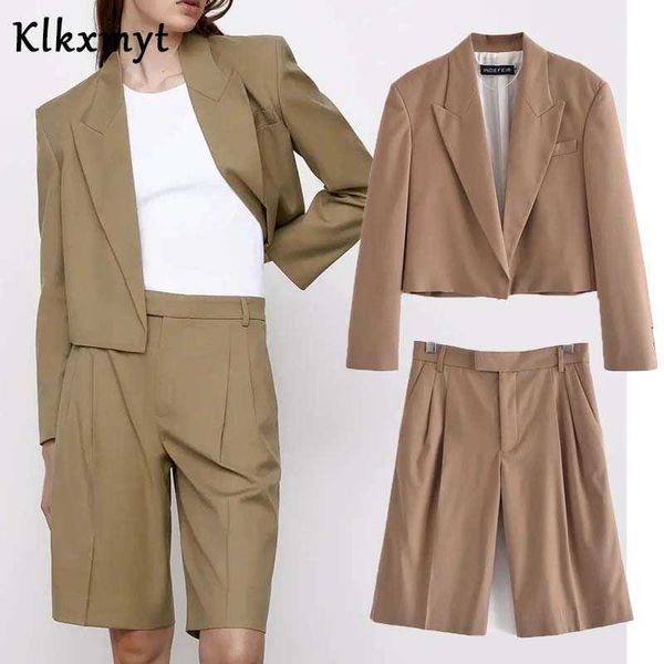 

klkxmyt za 2 piece set women fashion cardigan long sleeve short blazer coat female office wear casual shorts sets 210527, White;black