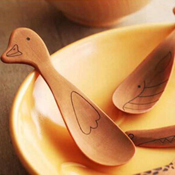 

spoons 1pc cartoon animal wooden mini spoon hippo duck whale kitchen eco-friendly baby children cream tableware