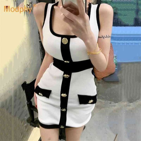 

ice silk knit dress women sleeveles button bodycon club evening party female vestidos summer fashion 210527, Black;gray