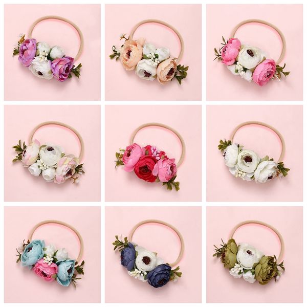 

bohemia fashion artificial flower elastic nylon hairband cute princess wreather headband sweet hair accessories pgraphy prop, Slivery;white