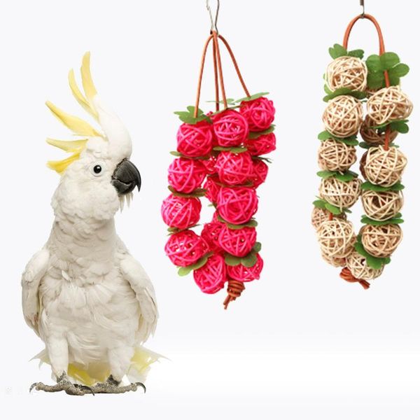 

other bird supplies 25cm rattan pet budgerigar parrot toy wooden bite ball string