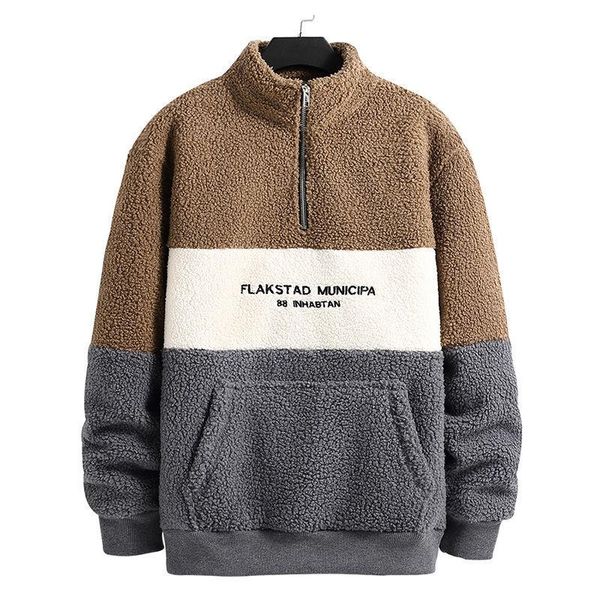 

men's hoodies & sweatshirts lamb wool sweater stand-up collar autumn and winter plus velvet thickening youth warm zipper couple wear st, Black