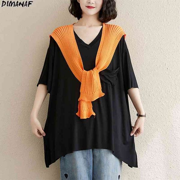 

plus size women t-shirt two-piece cotton tee shirt solid bat loose summer knitting shawl oversize 5xl 6xl 210531, White