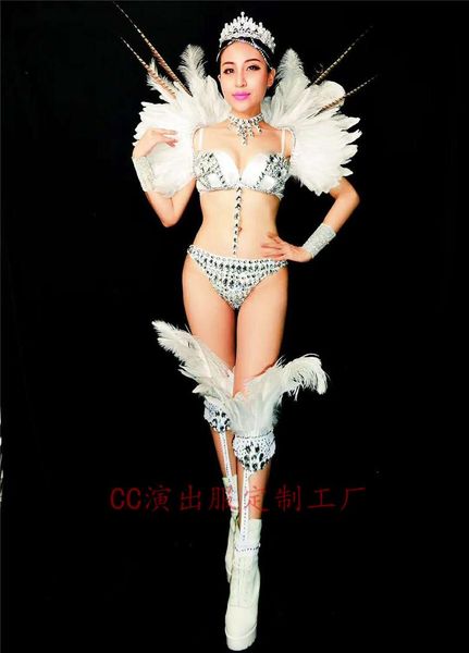 

women's jumpsuits & rompers women nightclub female open party dj feather back set dancing performance costume celebration, Black;white