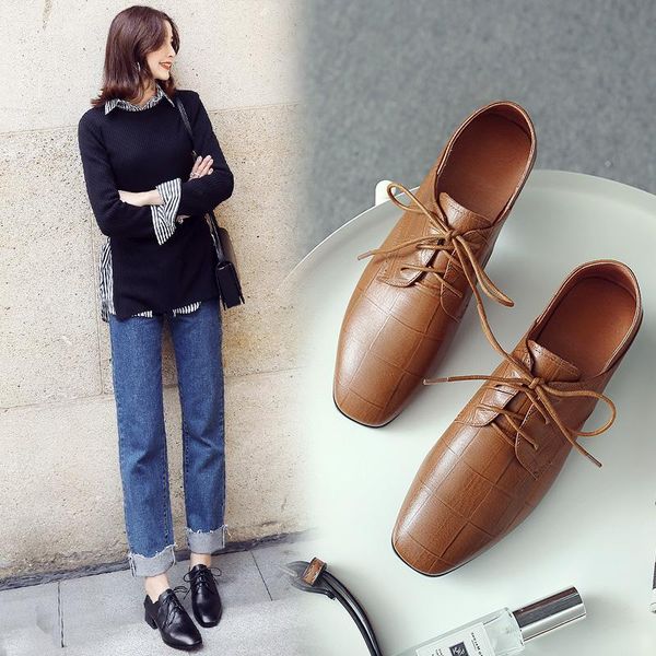 

dress shoes ins women pumps natural leather plus size embossed cowhide thick heel metal buckle treadable lazy, Black