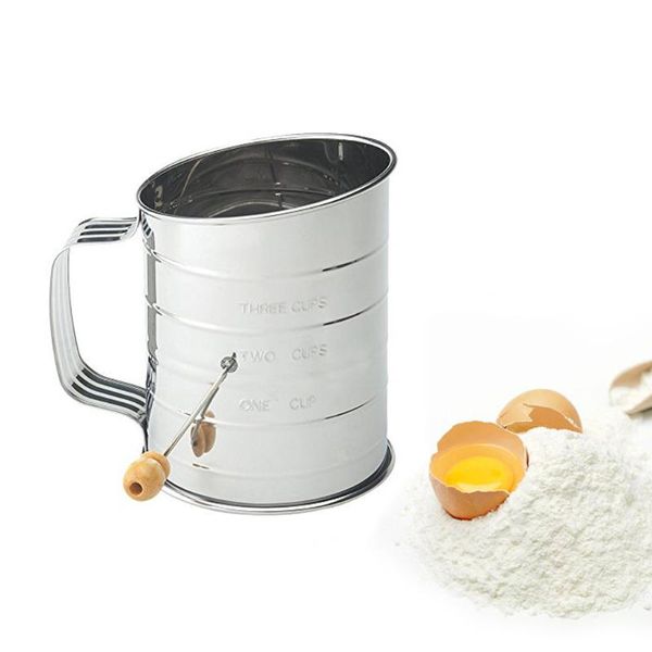 

hand crank flour sifter stainless steel 3-cup measuring sugar powder sieve cup kitchen sifting tool baking & pastry tools