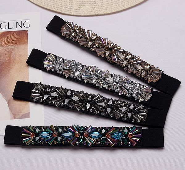 

belts luxury diamonds beading belt elastic waist women, Black;brown