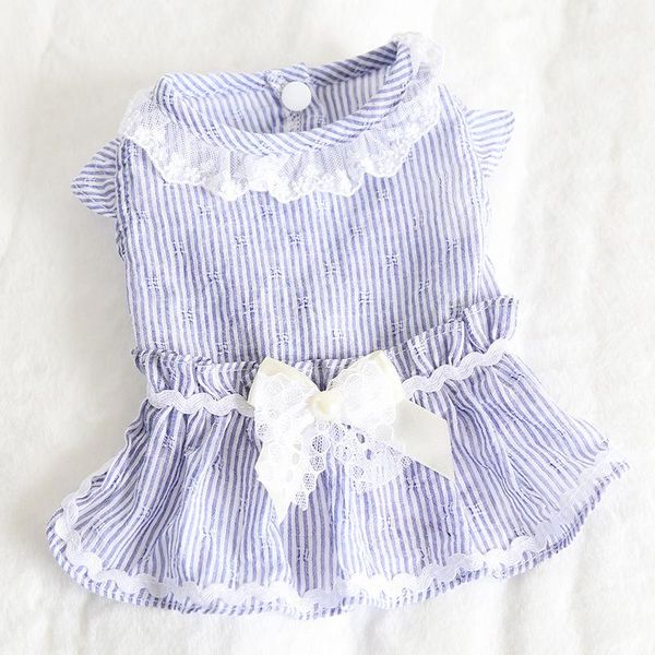 

spring and summer lace sling bichon teddy dog skirt bow short breathable striped cute pet clothes cat dress vest apparel