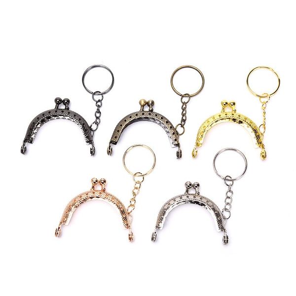 

bag parts & accessories 1pcs 5cm coin purse metal frame change with keychain arch kiss clasp lock diy craft wallet, Black