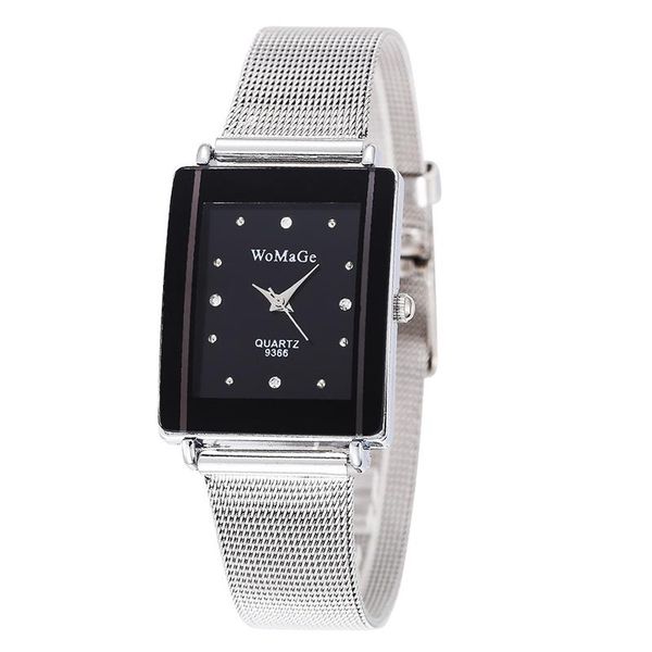 

wristwatches diamond square dial women watch silver bracelet stainless steel female clock rhinestones quartz wristwatch relogio feminino, Slivery;brown