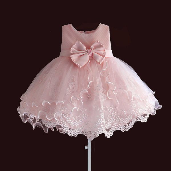 Aniversário criança bebê meninas baptismo vestido christams trajes recém-nascidos crianças princesa vestidos de batismo com pérolas arco rosa q0716