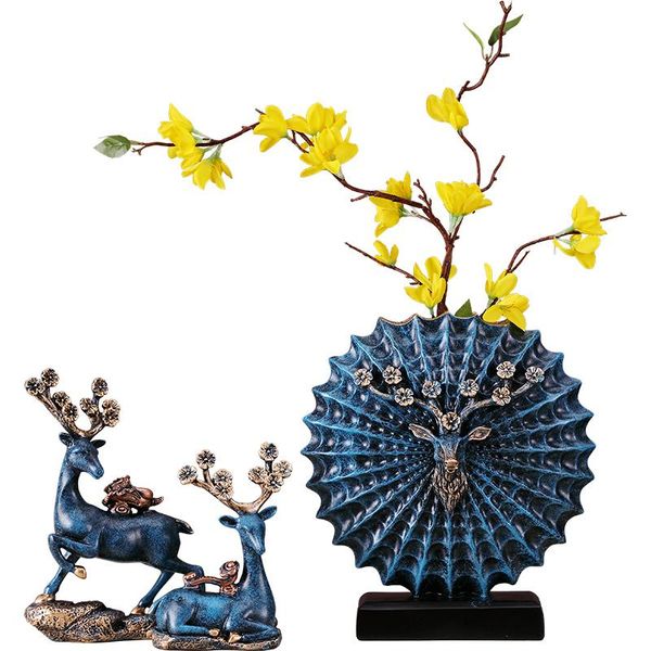 

vases european three-piece vase decoration creative flower arranger handicraft living room porch tv cabinet deer