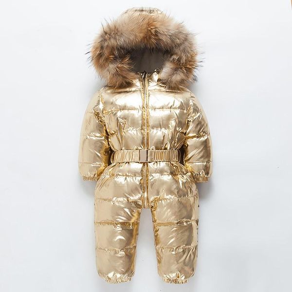 

jumpsuits baby clothes russian winter white duck down warm jumpsuit thick hooded fur collar boy girl rompers kids ski sets, Blue