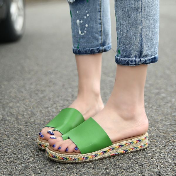 

slippers 34 to 43 slip on woman casual cow leather slipper slip-on espadrilles large size beach sandal for ladies z20, Black