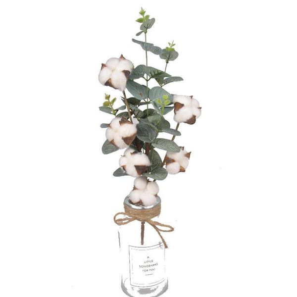 

6balls per naturally dried cotton stems artificial eucalyptus leaf plants flower fake home wedding decor decorative flowers & wreaths