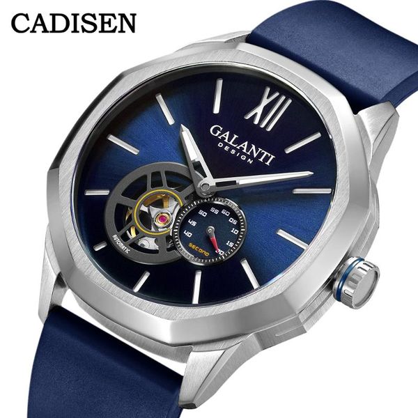 

wristwatches cadisne galanti automatic watch miyota-82s5 movement mechanical sapphire glass rubber waterproof hollow watches, Slivery;brown