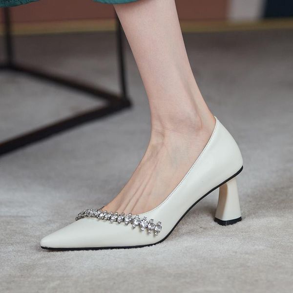 

size 34-43 rhinestone design soft genuine leather women heels shoes spring fashion party wedding high heel dress, Black